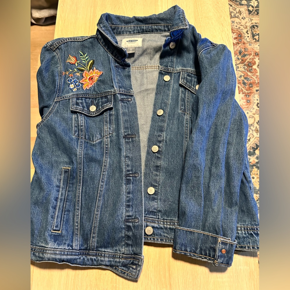 Old Navy Blue Denim Jacket with Floral Embroidery